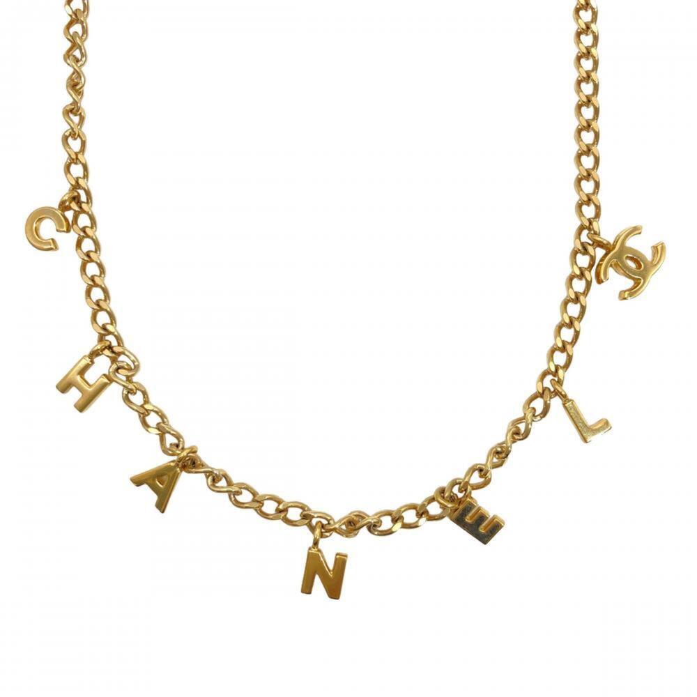 Chanel logo initial alphabet charm necklace, GP gold, 02A, women's.